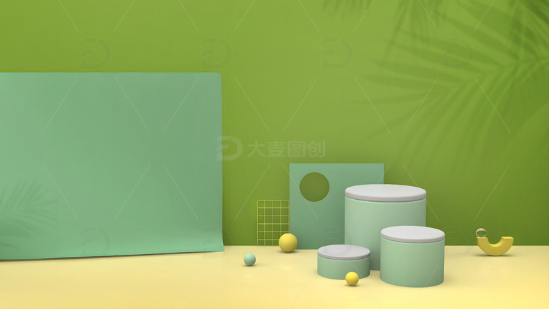 绿色夏至清凉C4D电商活动海报场景背景