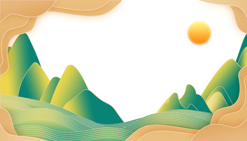 绿色大气国潮风中国风山水装饰元素