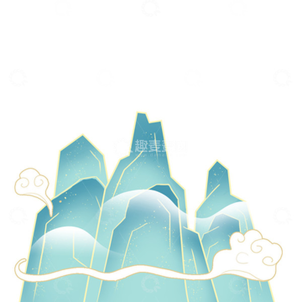 源文件下载【趣麦麦图】国潮山峰青山祥云手绘