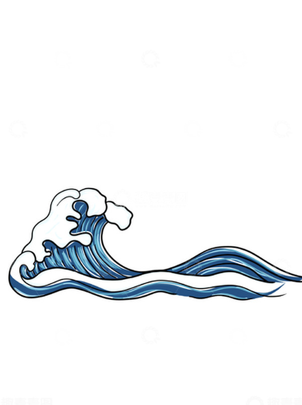 源文件下载【趣麦麦图】蓝色简约浪花海浪国潮手绘图