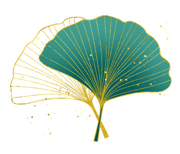 绿色金边洒金手绘叶子国潮装饰元素