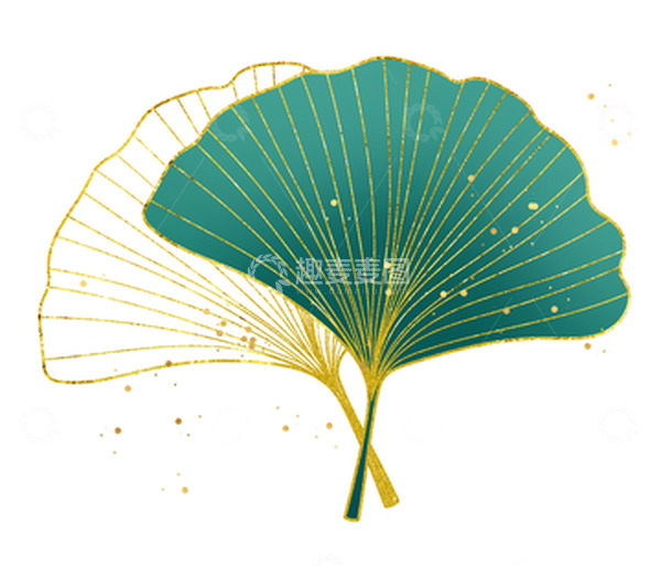 源文件下载【趣麦麦图】绿色金边洒金手绘叶子国潮装饰元素