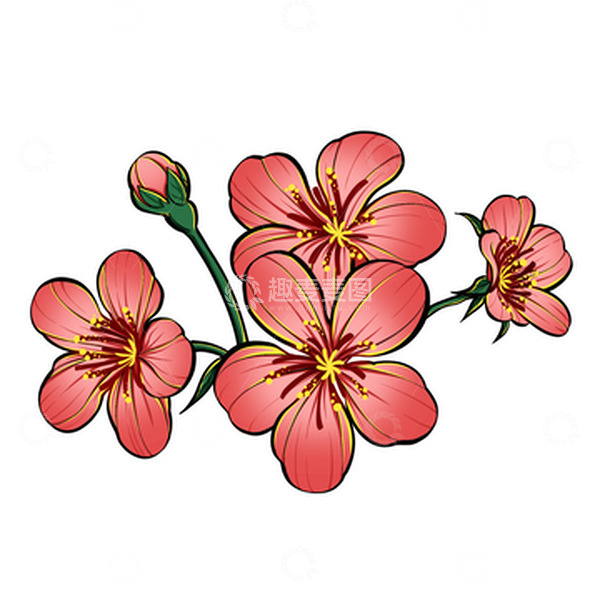 源文件下载【趣麦麦图】粉红七夕国潮桃花樱花装饰手绘图