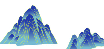 国潮 墨蓝 手绘 大山装饰元素