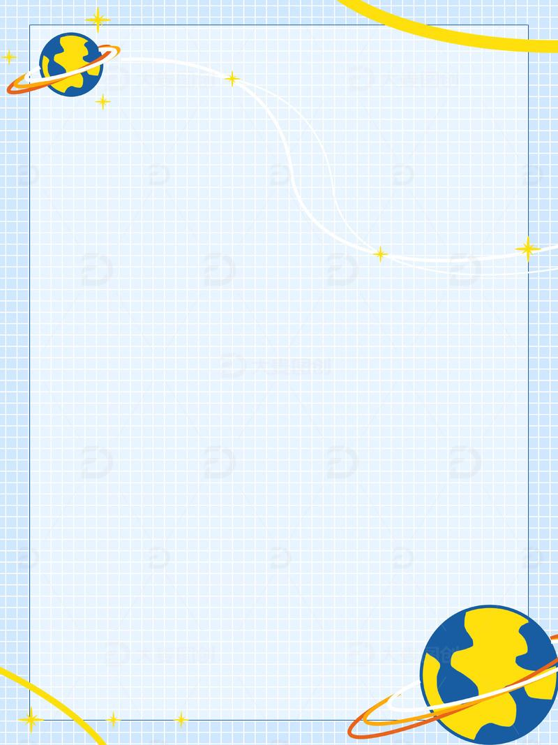 蓝色卡通扁平手绘网格星球海报手账背景