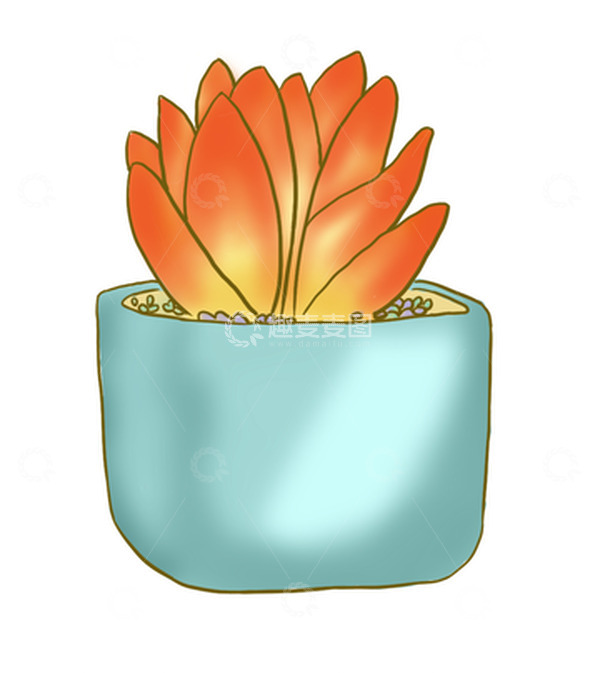 源文件下载【趣麦麦图】红色多肉蓝色盆小植物手绘