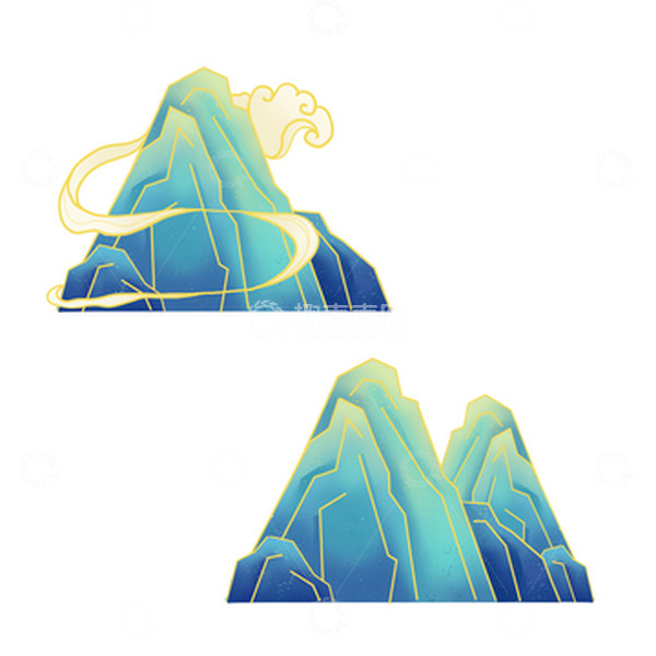 源文件下载【趣麦麦图】蓝色渐变国潮山