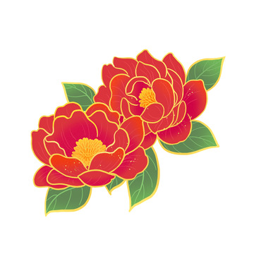 红色金箔国潮牡丹花元素