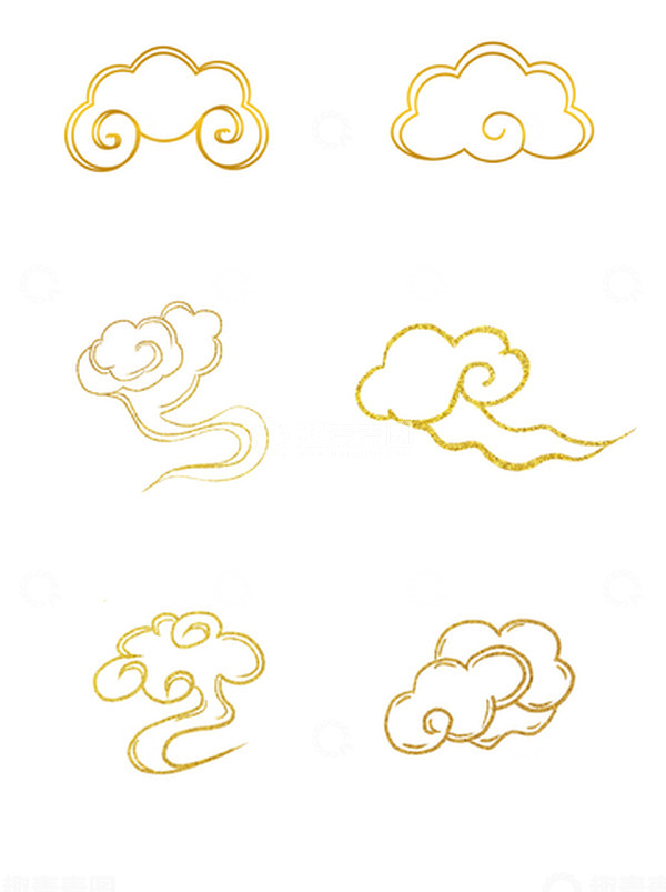 源文件下载【趣麦麦图】金色复古金属质地祥云国潮手绘图