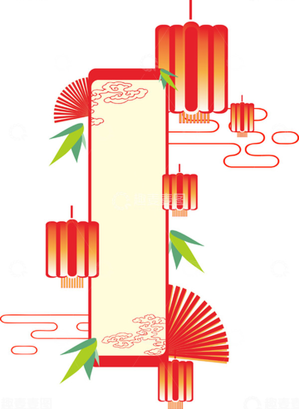 源文件下载【趣麦麦图】红色复古国潮喜庆扇框国潮插画