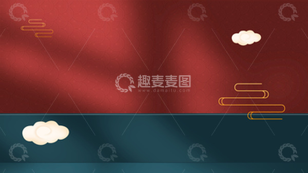 源文件下载【趣麦麦图】-红色国潮风banner纹理背景祥云
