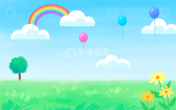 源文件下载【趣麦麦图】蓝天草坪和彩虹毕业季背景