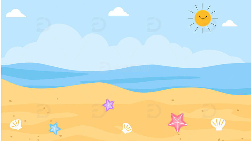 源文件下载【趣麦麦图】夏日小清新海边沙滩插画