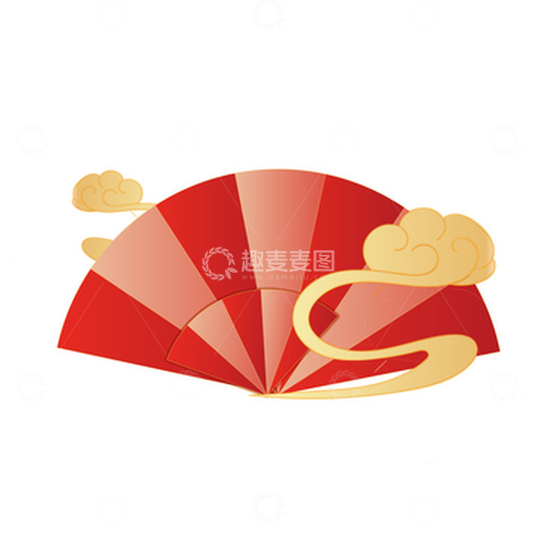 源文件下载【趣麦麦图】矢量手绘国潮风扇子红色装饰元素