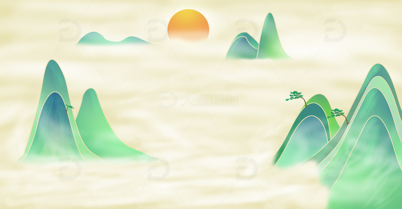 手绘中国风国潮山水PSD文件