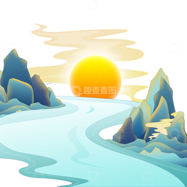 源文件下载【趣麦麦图】蓝色国潮风中国风山水手绘装饰元素