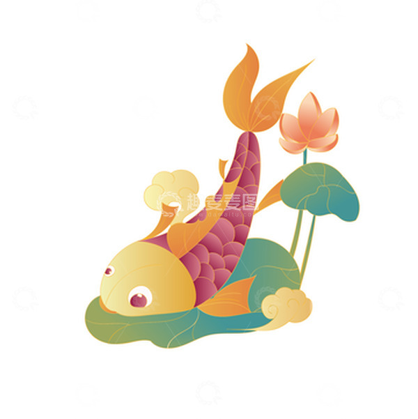 源文件下载【趣麦麦图】矢量手绘国潮风锦鲤装饰元素