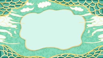 绿色国潮插画场景背景