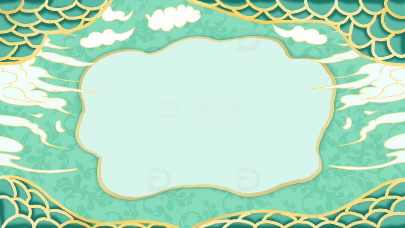 绿色国潮插画场景背景