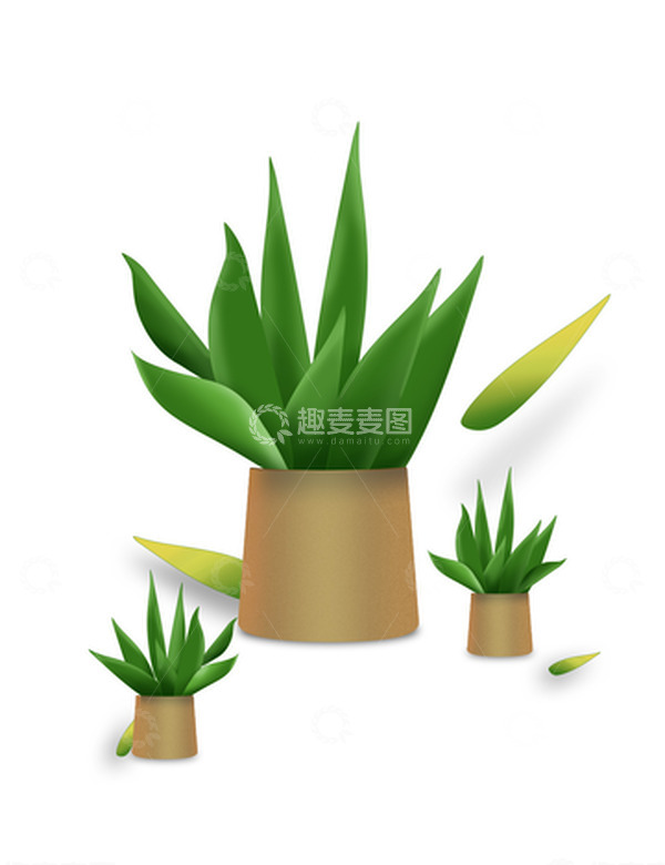 源文件下载【趣麦麦图】绿色小清新夏季盆栽芦荟植物装饰元素