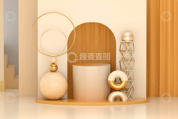 源文件下载【趣麦麦图】C4D金黄色质感场景背景