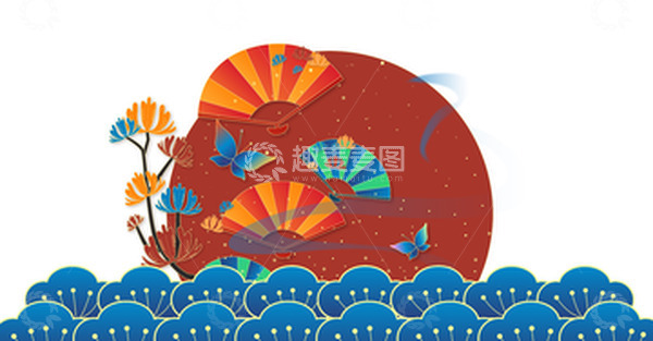 源文件下载【趣麦麦图】国潮插画背景图中国风扇子元素