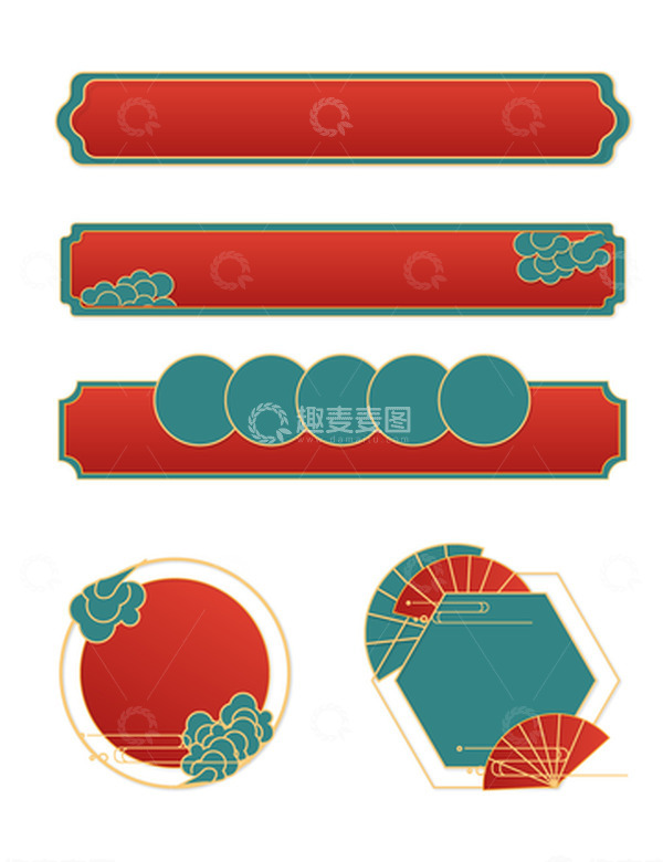 源文件下载【趣麦麦图】-中国风传统复古边框祥云扇子标题横幅