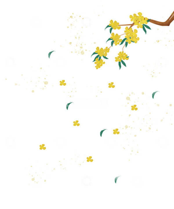 源文件下载【趣麦麦图】黄色中国风国潮桂花枝古风花卉植物手绘