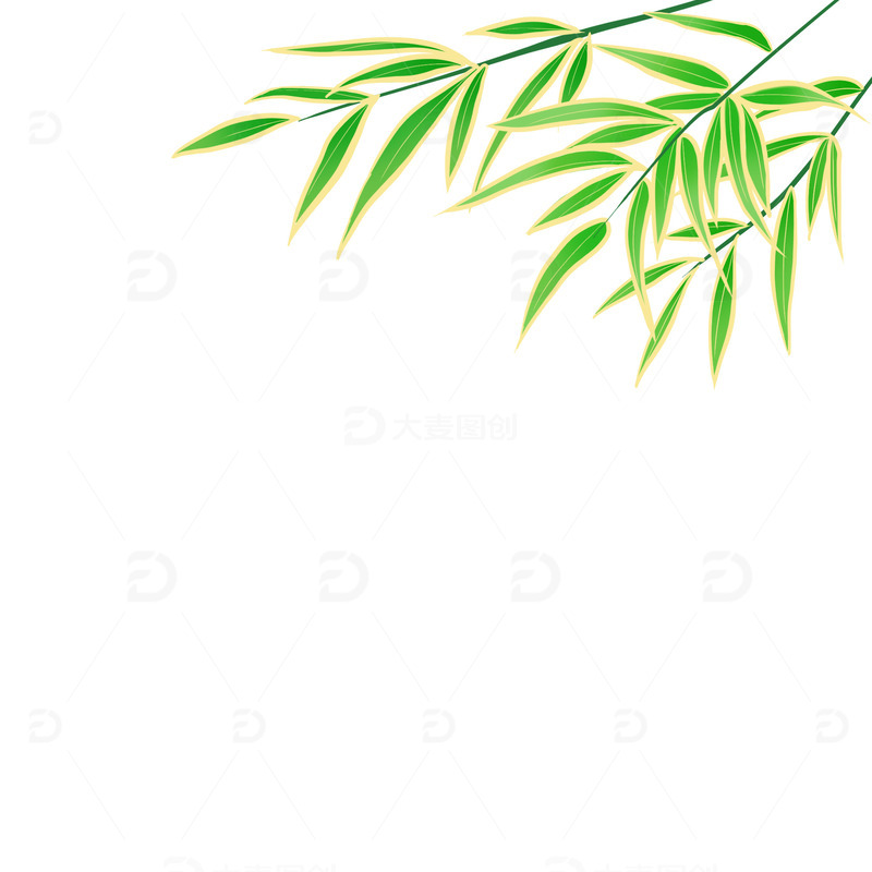 源文件下载【趣麦麦图】绿色金边竹叶元素国潮