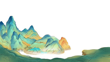 绿色国潮风格山脉