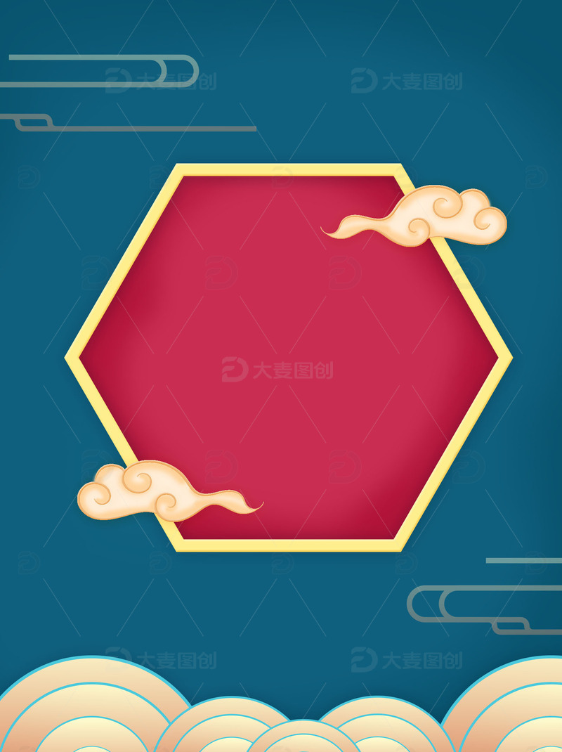 源文件下载【趣麦麦图】-手绘国潮风祥云渐变背景