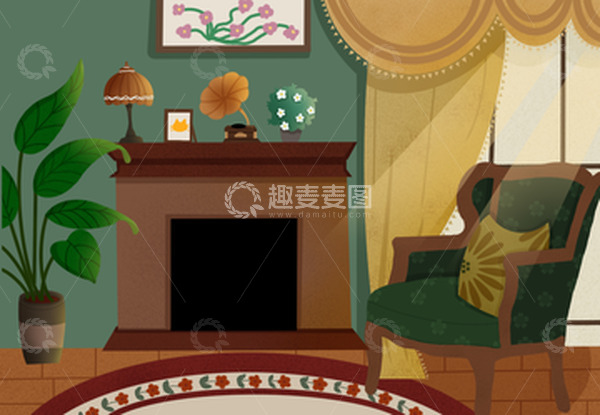 源文件下载【趣麦麦图】深色扁平风金秋午后的小屋手绘