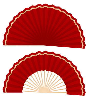 红色国潮风扇子矢量素材