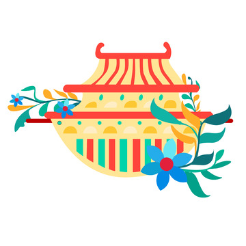中国风宫殿国潮扁平插画建筑
