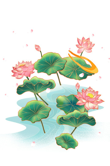 绿色国潮风手绘荷花