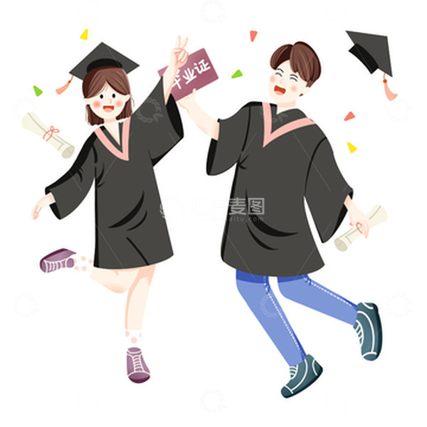 源文件下载【趣麦麦图】-穿学士服的大学生毕业生毕业季扁平手绘图