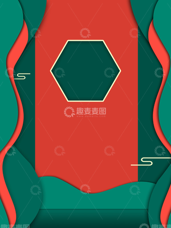 源文件下载【趣麦麦图】朱砂红青色国潮风电商背景