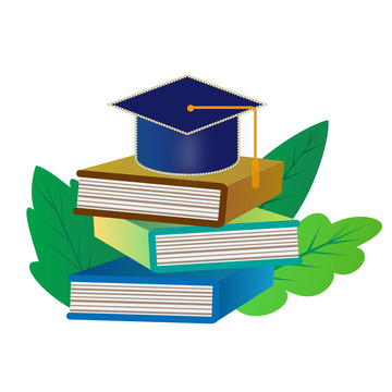 简约绿色手绘毕业季毕业帽