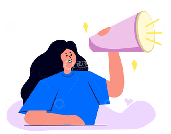 源文件下载【趣麦麦图】扁平插画手拿喇叭的大喊人招聘宣传广告素材