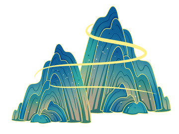 中国风国潮山蓝色渐变青绿色金线免扣元素