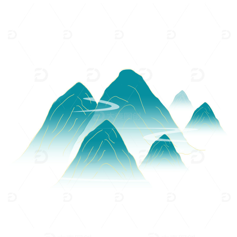 源文件下载【趣麦麦图】国潮风山峰素材元素