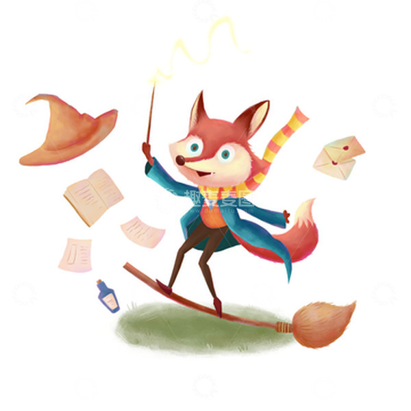 源文件下载【趣麦麦图】手绘复古魔法狐狸小场景元素