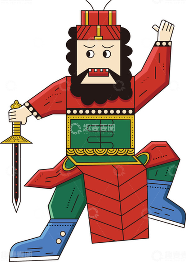 源文件下载【趣麦麦图】红色传统年画钟馗扁平化插画国潮手绘