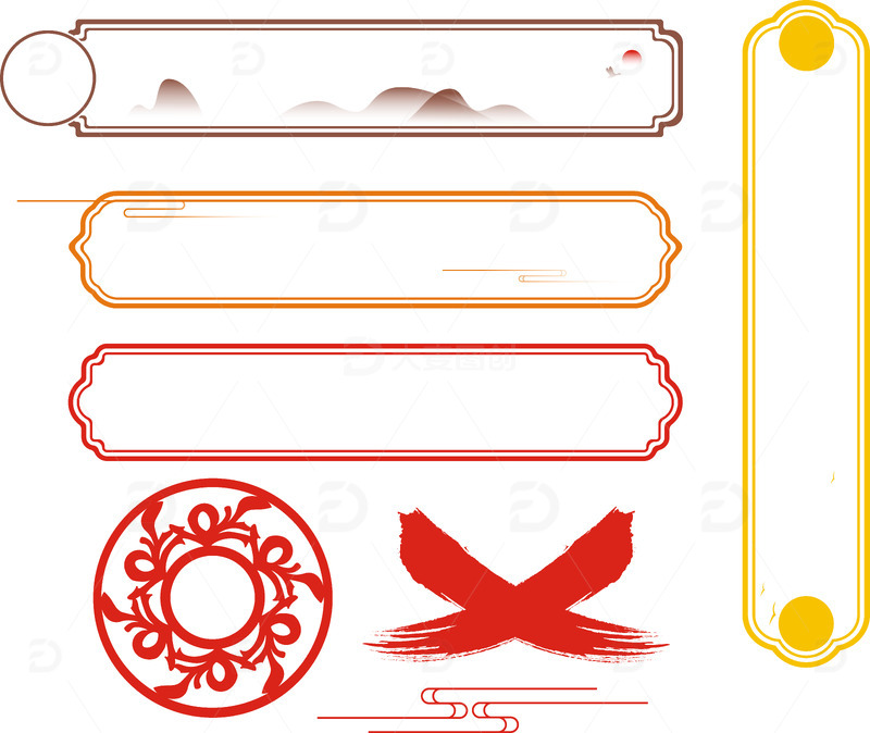 源文件下载【趣麦麦图】小清新国潮风标题框