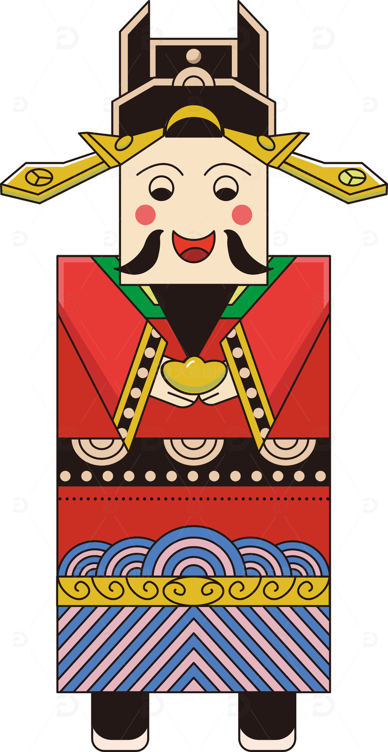 源文件下载【趣麦麦图】红色春节财神国潮扁平化插画手绘
