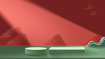 红色翡翠色新国潮电商海报图