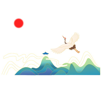 国潮仙鹤山水插画