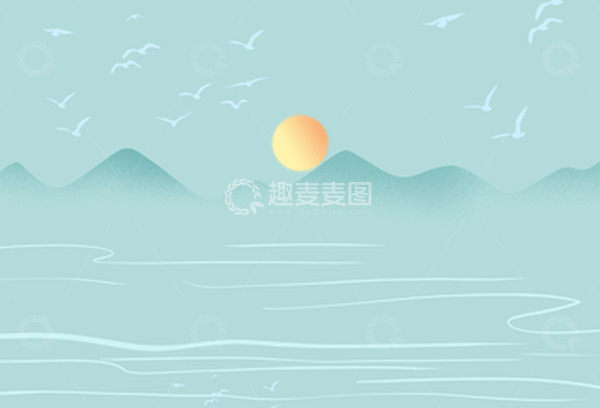源文件下载【趣麦麦图】手绘 夏至 清新 水天一色背景