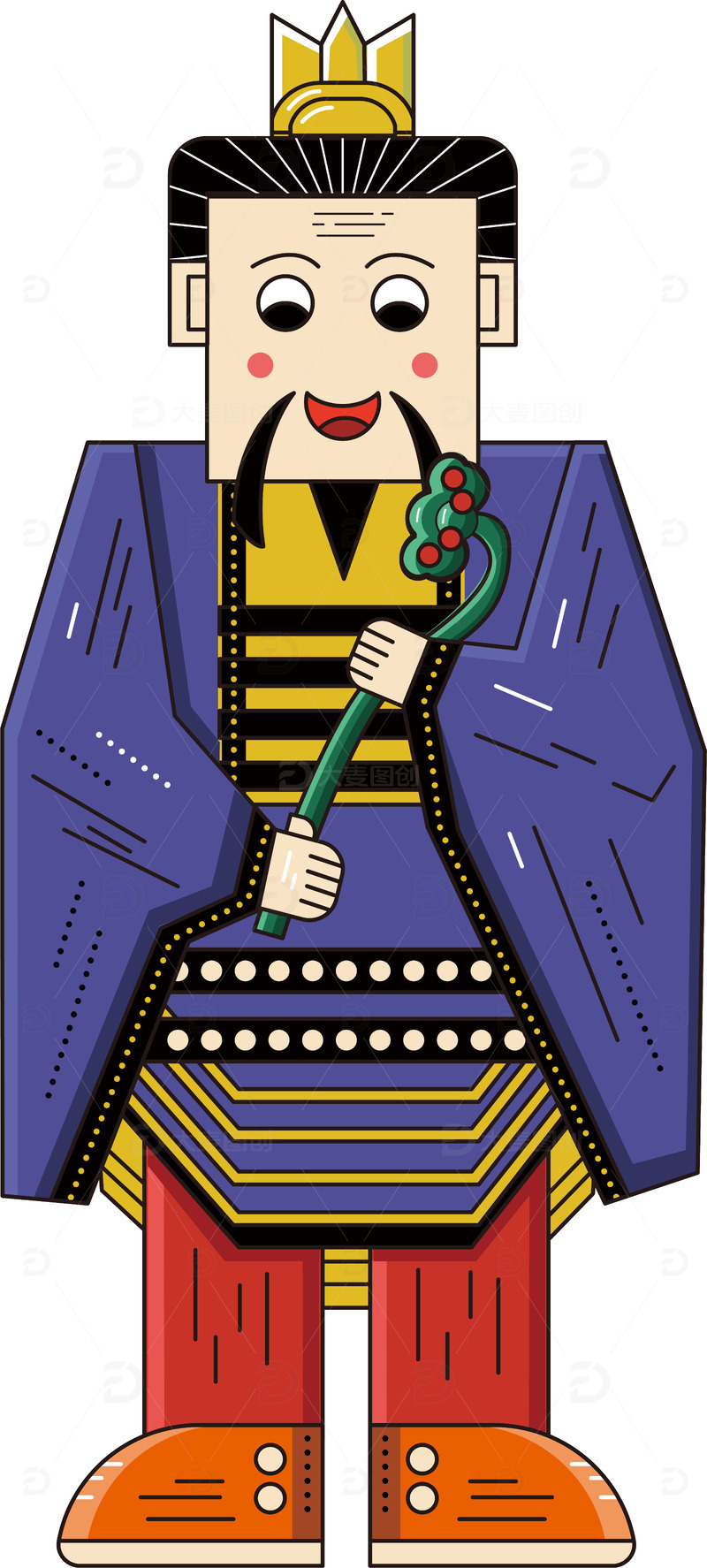 紫色年画太上老君扁平化插画国潮手绘