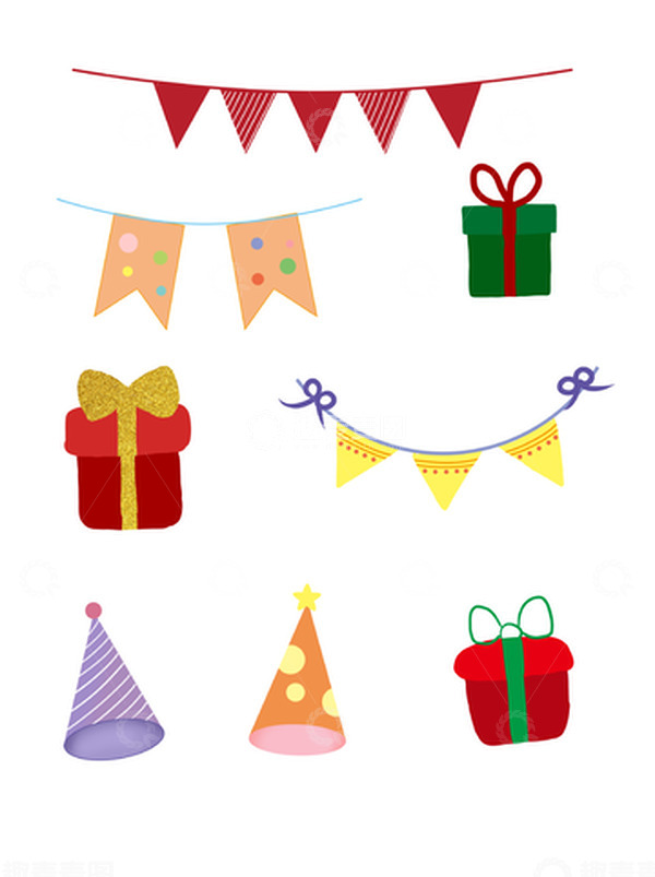 源文件下载【趣麦麦图】红色绿色卡通节日拉旗帽子礼物毕业季手绘图